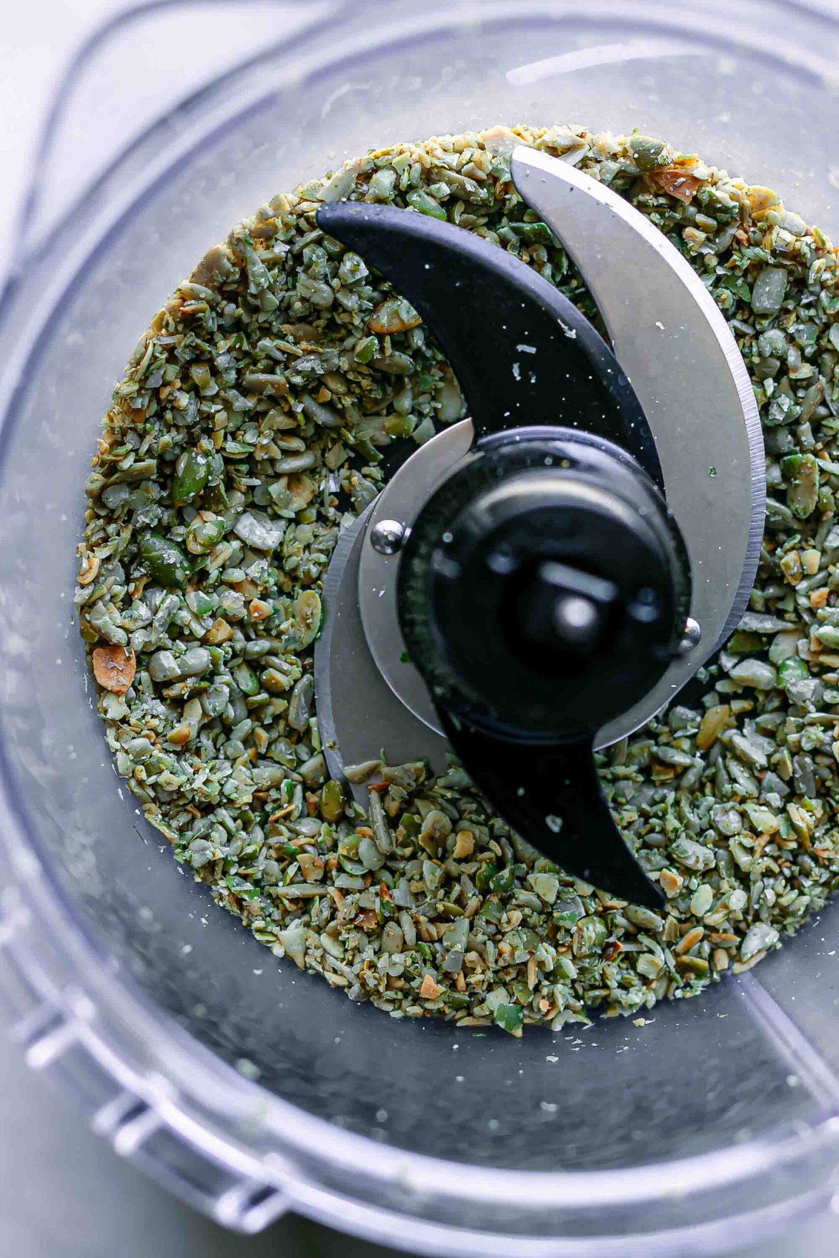 pumpkin, sunflower, and chia seeds blended in a food processor