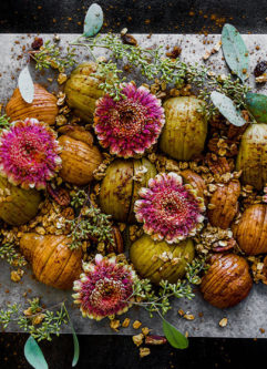 Hasselback Fall Fruit Platter with baked hasselback apples and pears with homemade maple granola. A perfect seasonal autumn fruit pickable platter.
