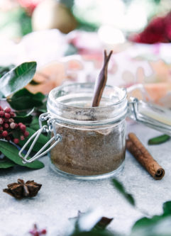 a small glass jar with a masala chai spice blend