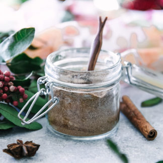 a small glass jar with a masala chai spice blend