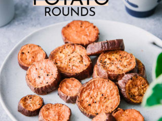roasted sweet potato slices on a white plate
