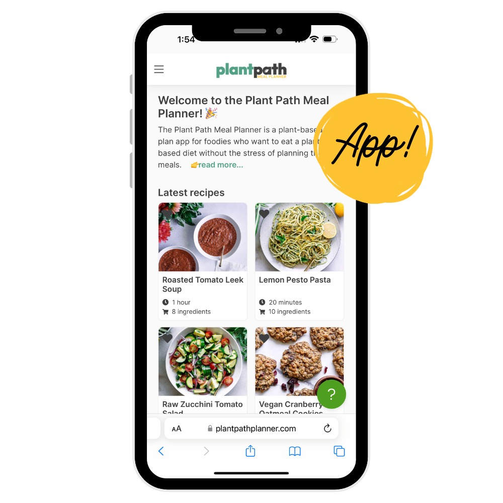 screenshot of plant path meal planner app